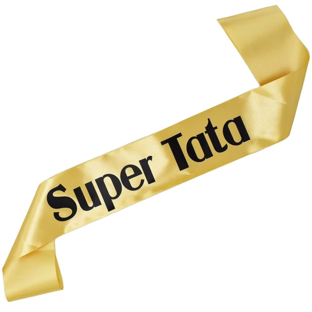 Szarfa zlota Super Tata - czarny nadruk