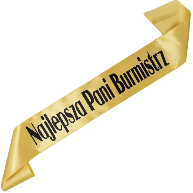 Szarfa zlota Najlepsza Pani Burmistrz - czarny nadruk