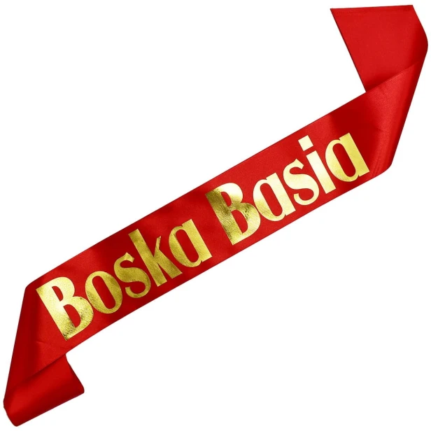Szarfa czerwona Boska + dowolne imie - zloty nadruk