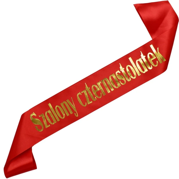 Szarfa czerwona Szalony czternastolatek - czerwona, zloty nadruk