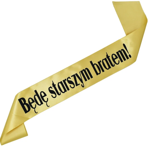 Szarfa zlota Bede starszym bratem! - czarny nadruk