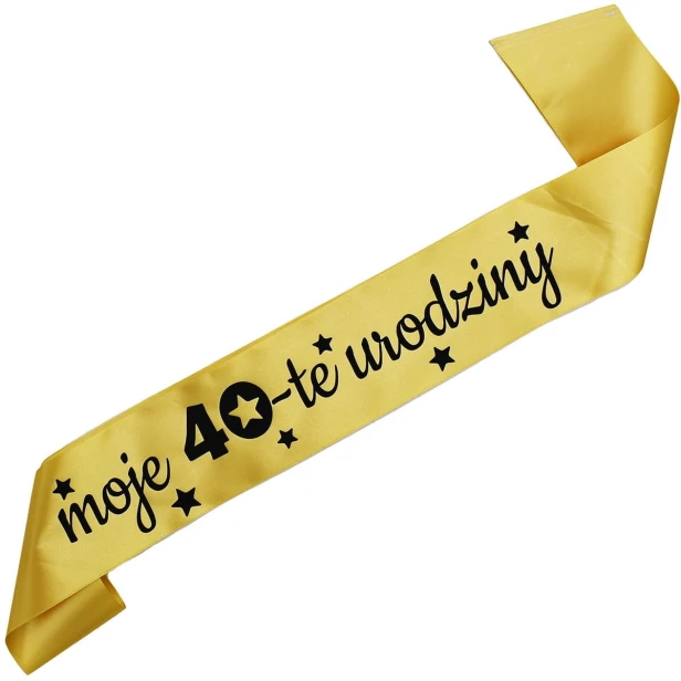 Szarfa na 40 urodziny Moje 40-te urodziny - zlota, czarny nadruk