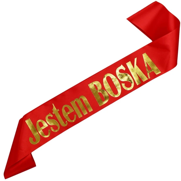 Szarfa czerwona Jestem Boska - zloty nadruk