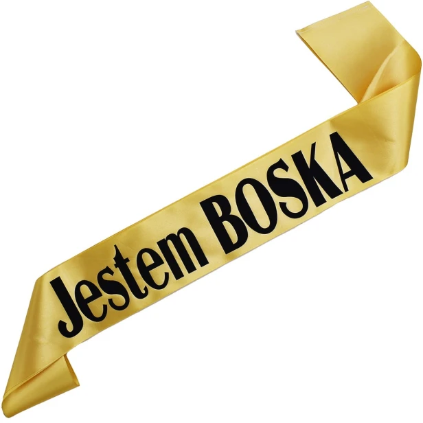 Szarfa zlota Jestem Boska - czarny nadruk