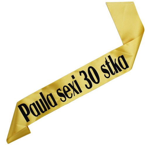 Szarfa na 30 urodziny Sexi 30 stka imieniem - zlota, czarny nadruk