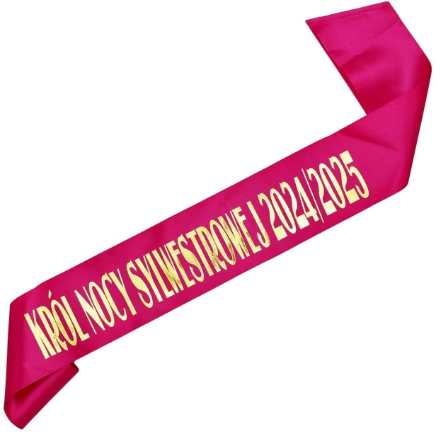 Szarfa rozowa Krol Nocy Sylwestrowej 2024/2025 - zloty nadruk