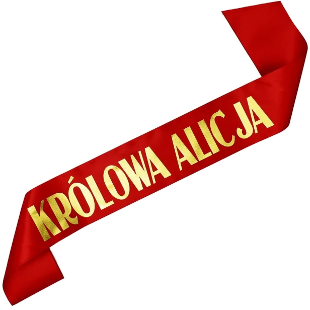 Szarfa czerwona Krolowa z dowolnym imieniem - zloty nadruk