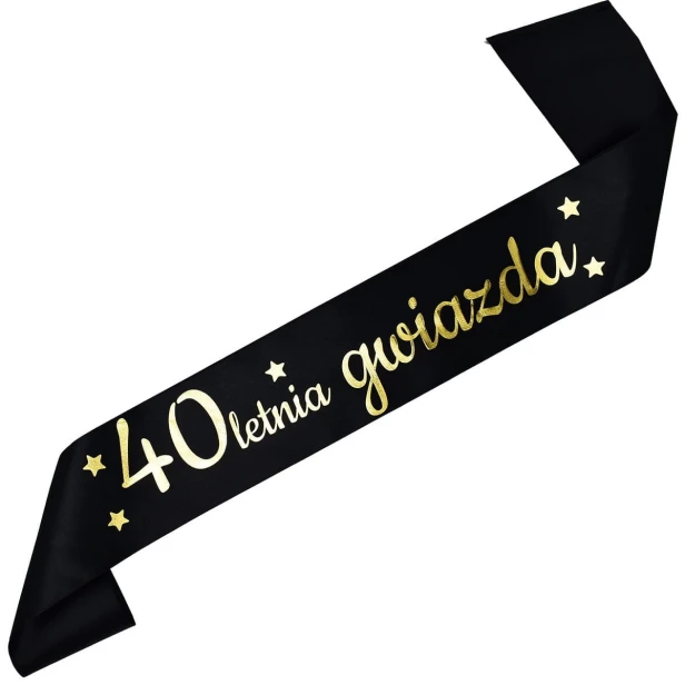 Szarfa na 40 urodziny 40letnia gwiazda - czarna, zloty nadruk