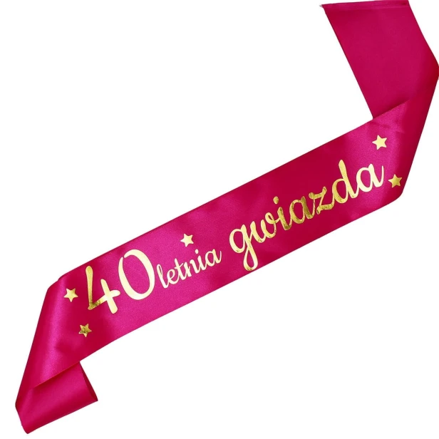 Szarfa na 40 urodziny 40letnia gwiazda - rozowa, zloty nadruk
