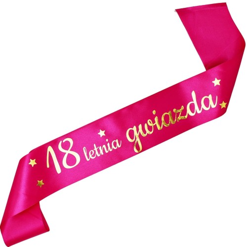 Szarfa na 18 urodziny 18letnia Gwiazda - rozowa, zloty nadruk