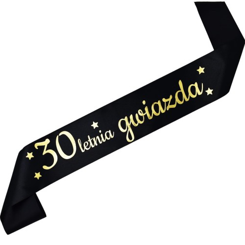 Szarfa na 30 urodziny 30letnia Gwiazda - czarna, zloty nadruk