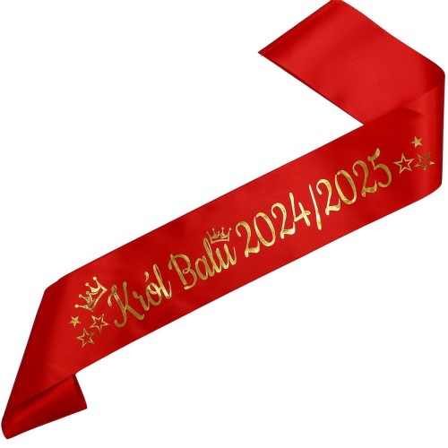 Szarfa czerwona Krol Balu 2024/2025 - zloty nadruk