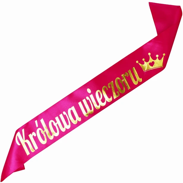 Szarfa rozowa Krolowa Wieczoru - zlotym