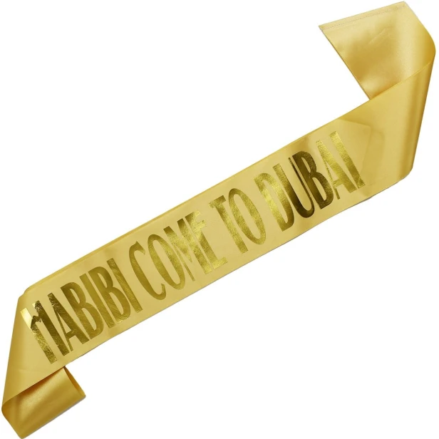 Szarfa zlota Habibi Come To Dubai - zloty nadruk