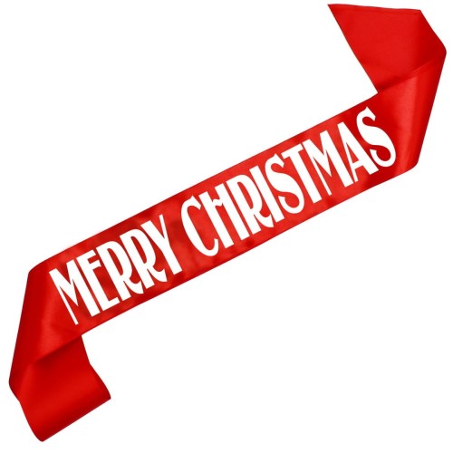 Szarfa czerwona Merry Christmas - bialy nadruk