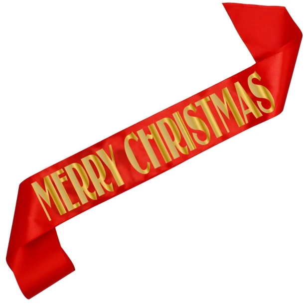 Szarfa czerwona Merry Christmas - zloty nadruk