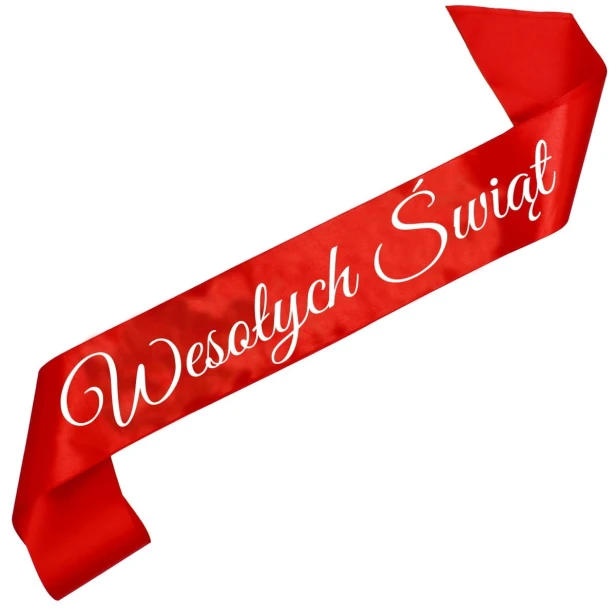 Szarfa czerwona Wesolych Swiat - bialy nadruk - m