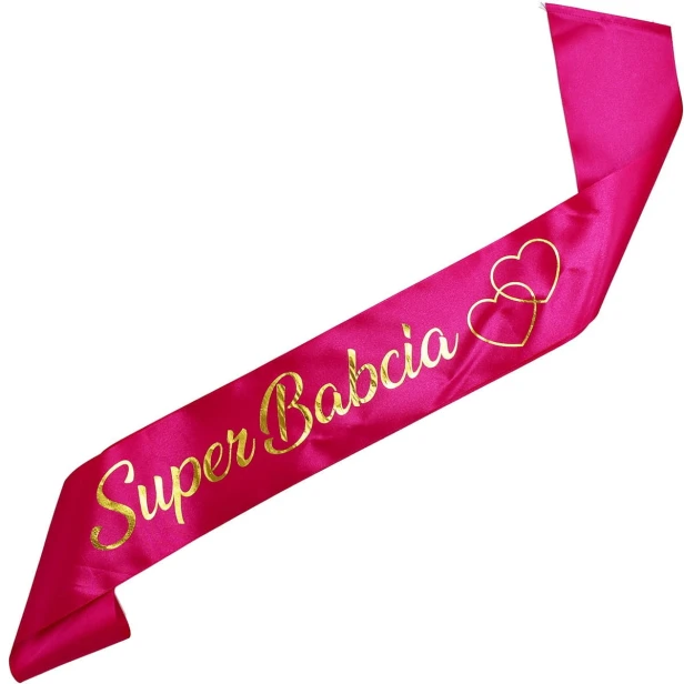 Szarfa rozowa Super Babcia - zloty nadruk
