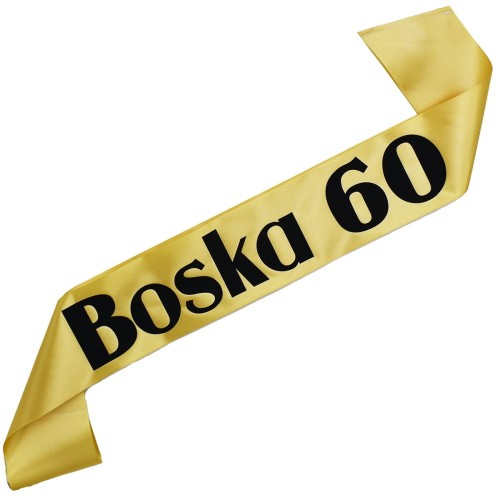 Szarfa na 60 urodziny Boska 60 - zlota, czarny nadruk