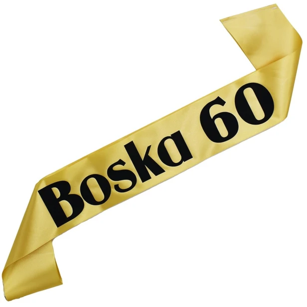 Szarfa na 60 urodziny Boska 60 - zlota, czarny nadruk