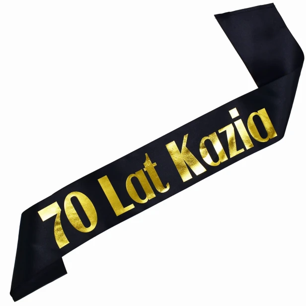 Szarfa na 70 urodziny 70 lat imieniem - czarna, zloty nadruk