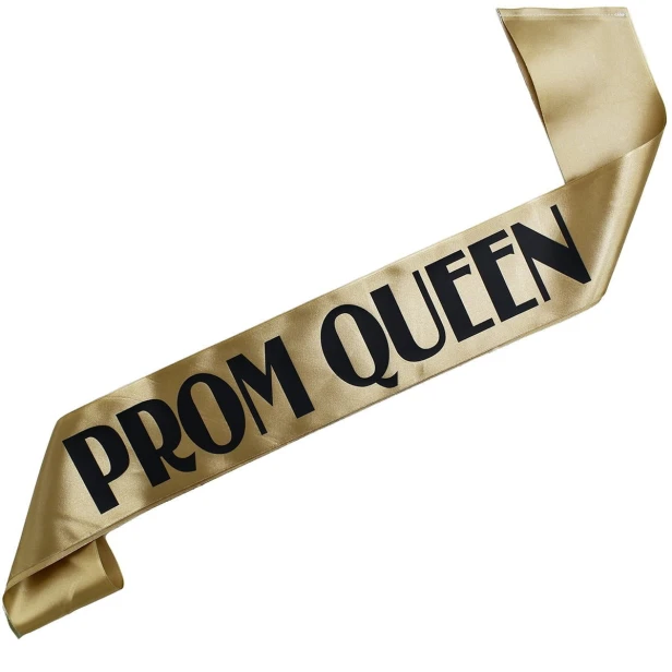 Szarfa Prom Queen - w kolorze starego zlota - czarny nadruk