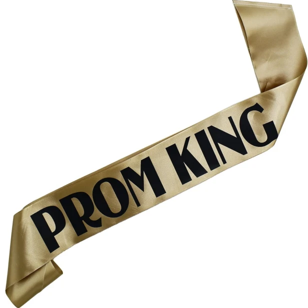Szarfa Prom King - w kolorze starego zlota - czarny nadruk