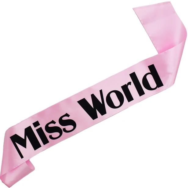 Szarfa jasnorozowa Miss World - czarny nadruk