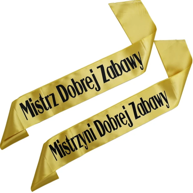 Szarfa Zestaw szarf Zestaw zlotych szarf Mistrz i Mistrzyni Dobrej Zabawy