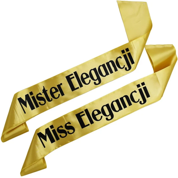 Szarfa Zestaw szarf Zestaw zlotych szarf Miss i Mister Elegancji