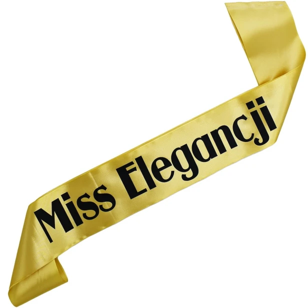 Szarfa zlota Miss Elegancji - czarny nadruk