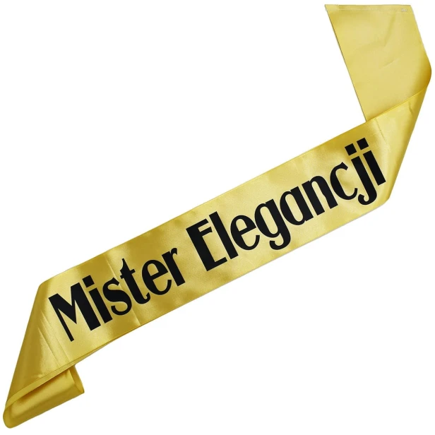 Szarfa zlota Mister Elegancji - czarny nadruk