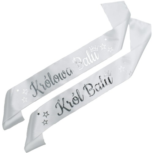 Szarfa szkolna Zestaw szarf Krol i Krolowa Balu - srebrny nadruk