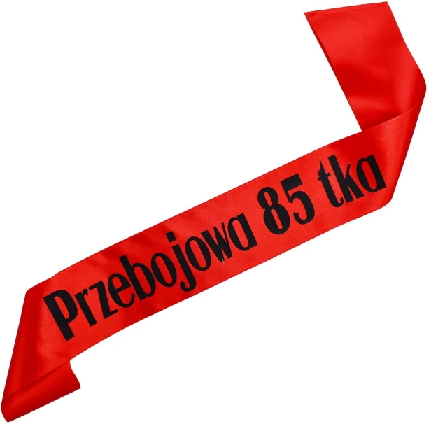 Szarfa czerwona Przebojowa 85 tka - czarny nadruk