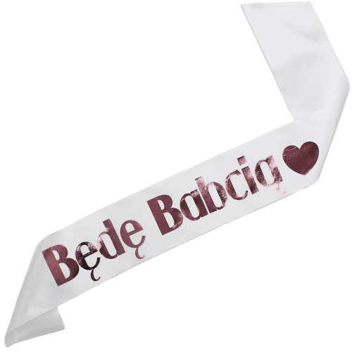 Szarfa biala Bede Babcia - z - rozowozloty nadruk