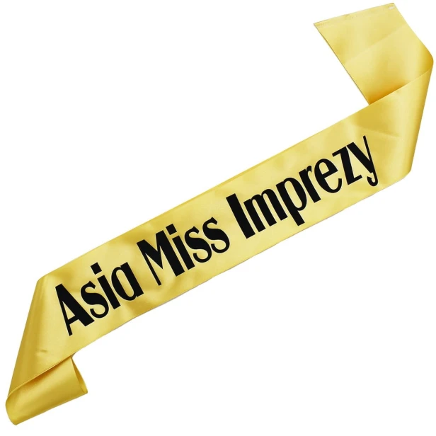 Szarfa zlota Miss Imprezy + dowolne imie - czarny nadruk