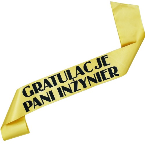 Szarfa zlota Gratulacje Pani Inzynier - czarny nadruk