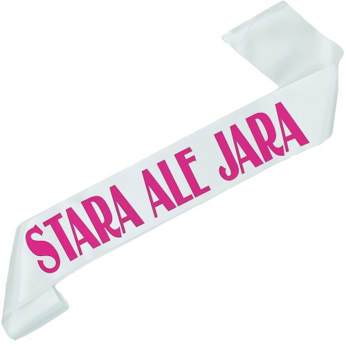 Szarfa biala Stara ale jara - z rozowym - biala