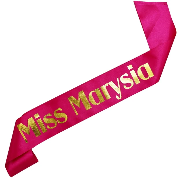 Szarfa Miss z dowolnym imieniem - fuksjowa - zloty nadruk