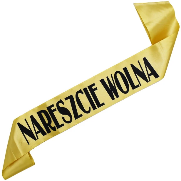 Szarfa rozwodowa Nareszcie Wolna - czarny nadruk