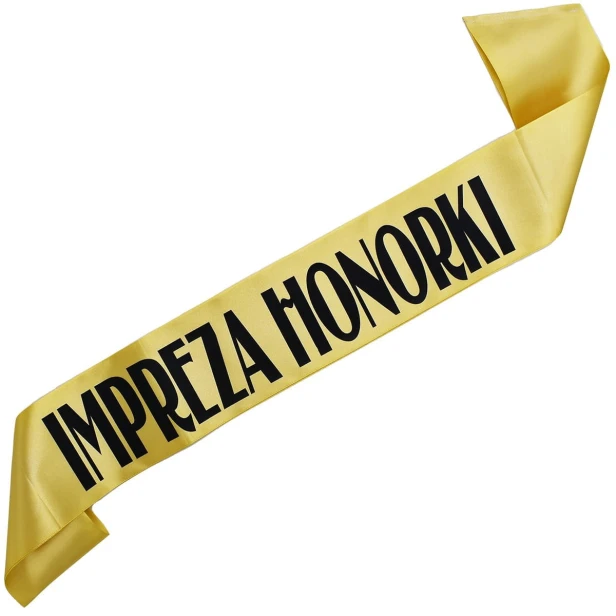 Szarfa zlota Impreza + dowolne imie - czarny nadruk