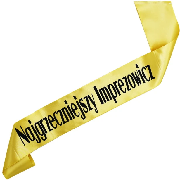 Szarfa zlota Najgrzeczniejszy Imprezowicz - czarny nadruk