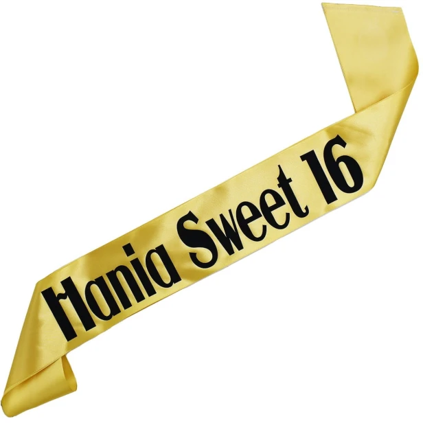 Szarfa zlota Sweet 16 + dowolne imie - zlota, czarny nadruk