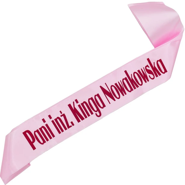 Szarfa jasnorozowa Pani Inz. + dowolne imie i nazwisko - z fuksjowym