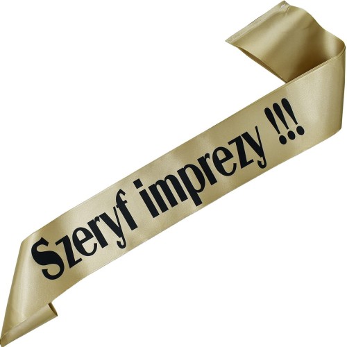 Szarfa Szeryf Imprezy!!! - w kolorze starego zlota - czarny nadruk