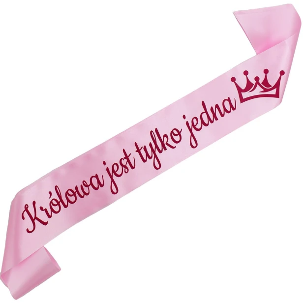 Szarfa jasnorozowa Krolowa jest tylko jedna - z fuksjowym