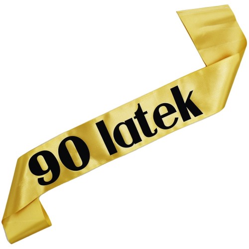 Szarfa na 90 urodziny 90 latek - zlota, czarny nadruk