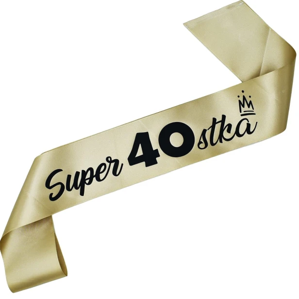 Szarfa na 40 urodziny Super 40-stka - w kolorze starego zlota - czarny nadruk