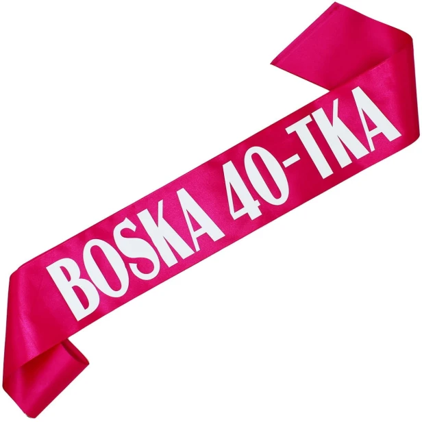 Szarfa na 40 urodziny Boska 40-tka - fuksjowa - bialy nadruk