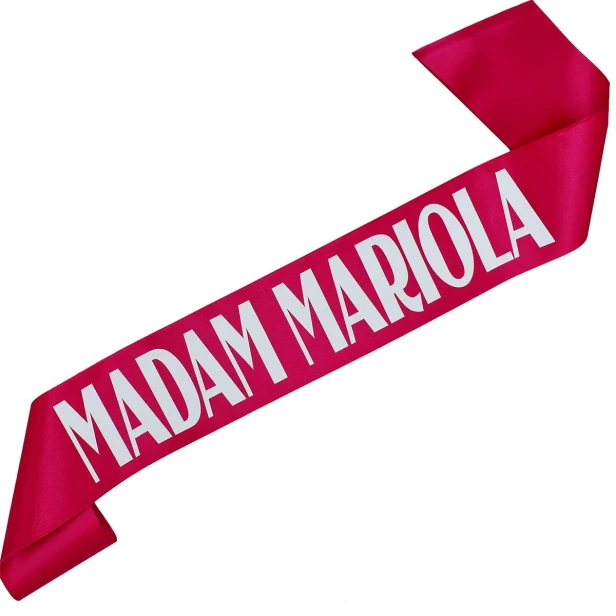 Szarfa Madam + dowolne imie - fuksjowa - bialy nadruk